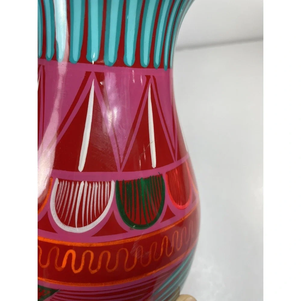 mexican‎ pottery Colorful Bird Vase Red 8